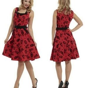 Voodoo Vixen Red Nesting Dolls And Raindeer Flare Dress